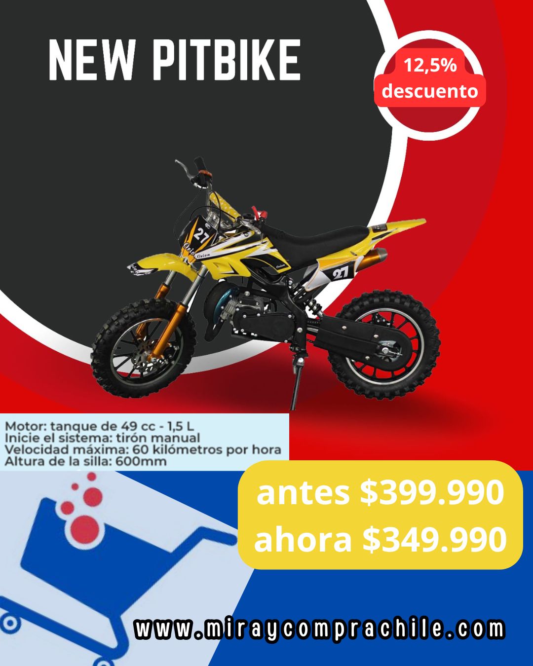 PITBIKE 49cc para Niños | Moto Infantil Todo Terreno