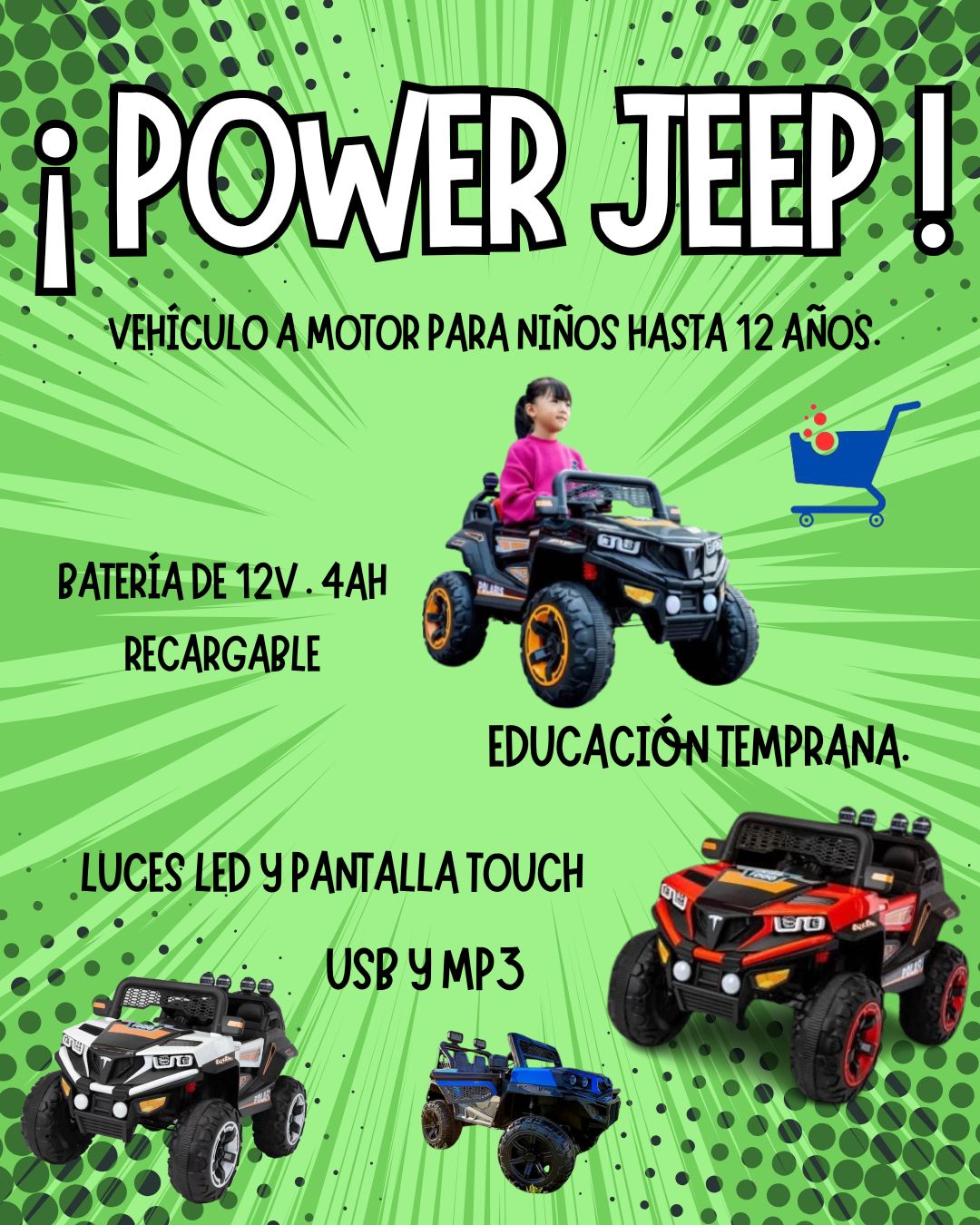 Power Jeep 4x4 Eléctrico para Niños | Con Control Parental
